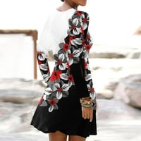 Jesenski vrat mini haljina za žene dame cvjetne asimetrične asimetrične ležerne sezonske trendove bijele boje