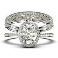 Bridalni prsten Set Art Deco 2. Karat Oval Cut Diamond Moissanite zaručnički prsten, vjenčani prsten u sterlingu