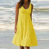 AOKSEE moda plus haljina za žene rukave za rukave solidne boje labava ležerna ljetna haljina, žuta