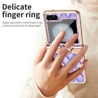 DTECK za Samsung Galaxy Z Flip futrolu s dijamantskim držačima prstena, mekana PU kožna kožna kućica za zaštitu