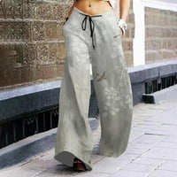 HHei_K Ženske modne svakodnevne hlače u retro stilu sa širokim штанинами i ispis na завязках s džepovima