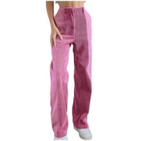 HHei_K Ženske modne hlače s direktnim штанинами, besplatne dnevne hlače s obojene blokove, običan samt hlače-teretni,