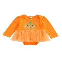 Haljina za Noć vještica za djevojčice, narančasta Tutu suknja s dugim rukavima s printom bundeve i slova